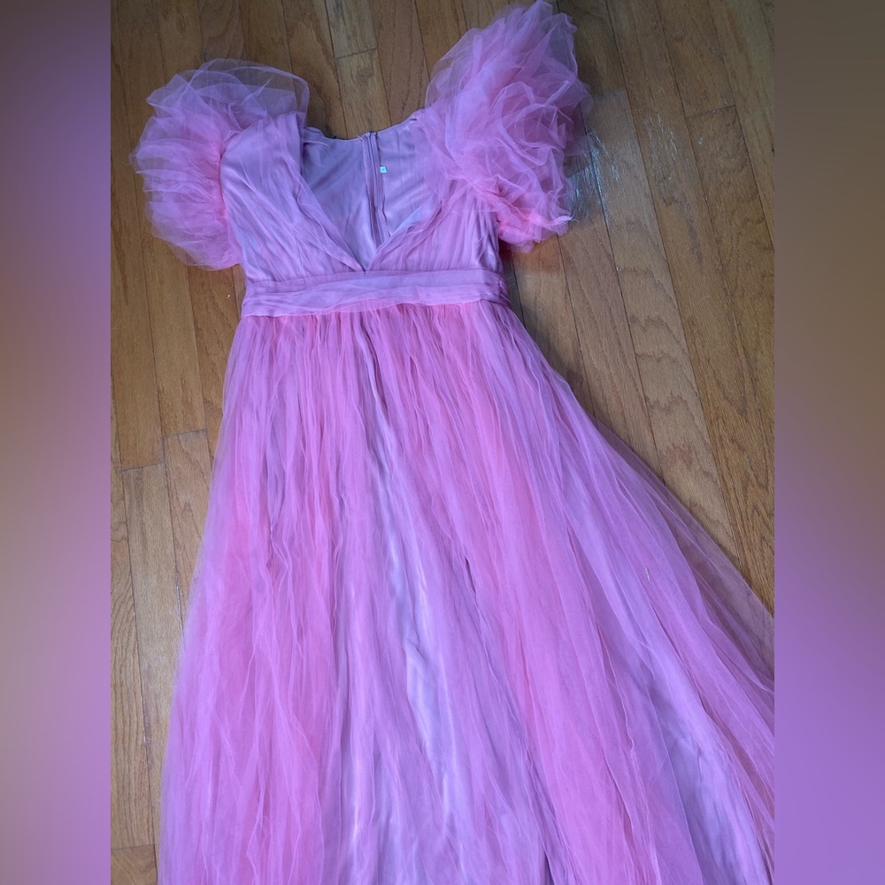 Plus Size Formal Tulle Puff Sleeve Maxi Dress 2XL